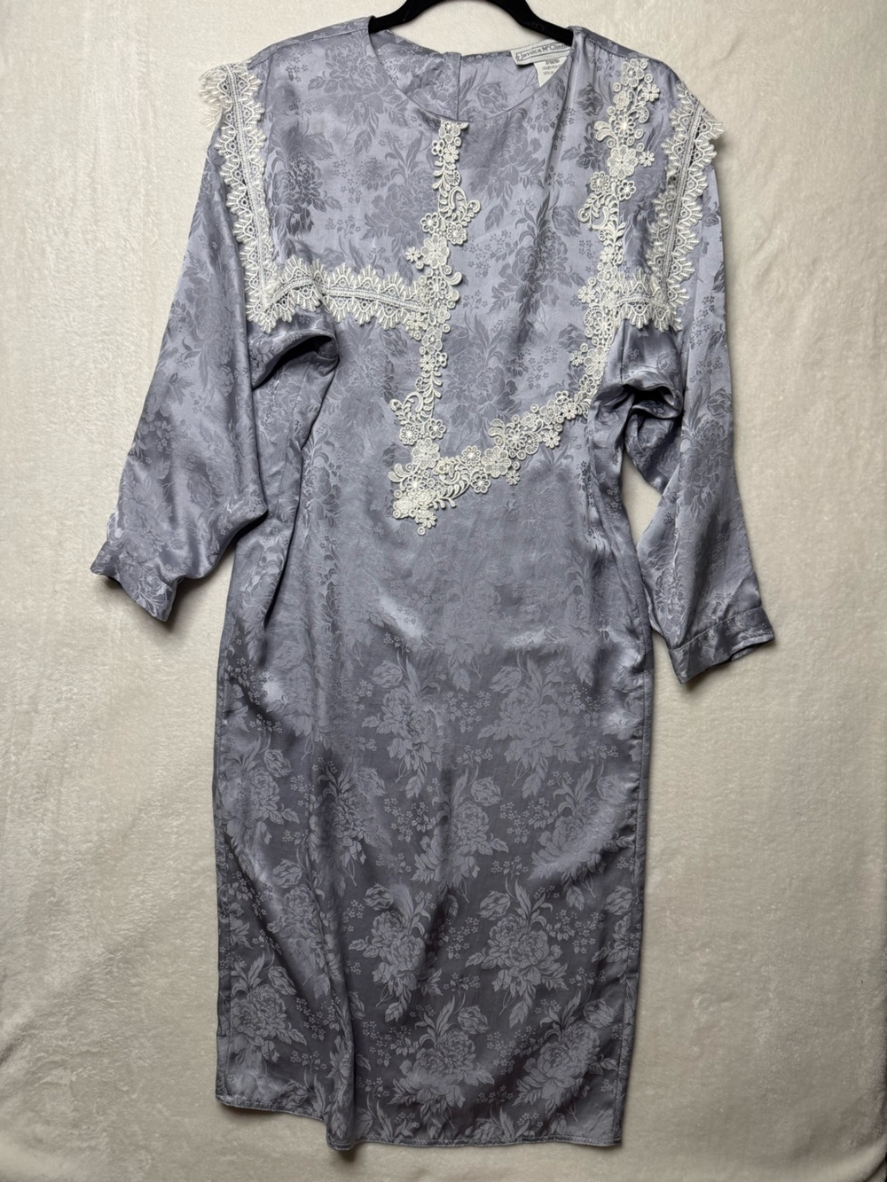 Jessica McClintock Vintage 80s Blue 100% Silk Jacquard Formal Midi Dress Size 4